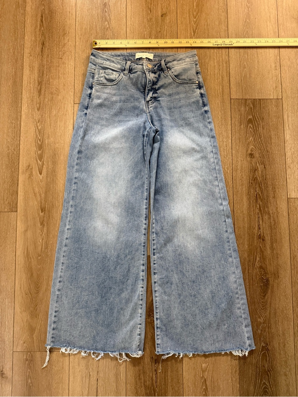 Risen Wide Leg Frayed Hem Jeans in Light Blue - Picture 6 of 12